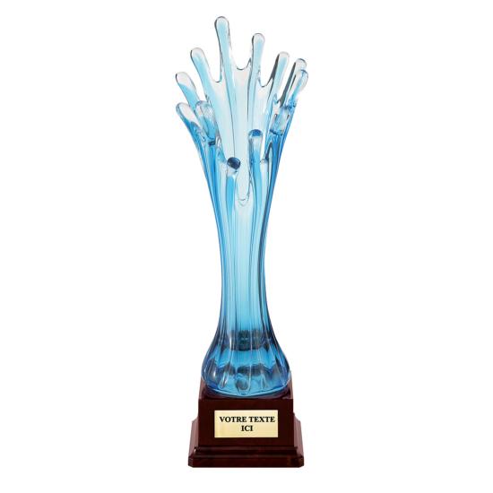 Trophée verre bleu soufflé