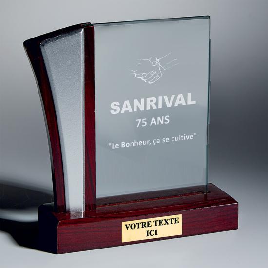 Trophée bois verre à personnaliser 17cm