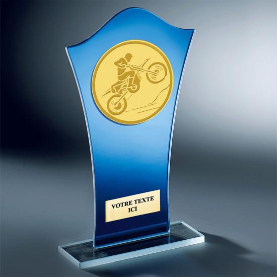 Trophées verre bleu personnalisé 