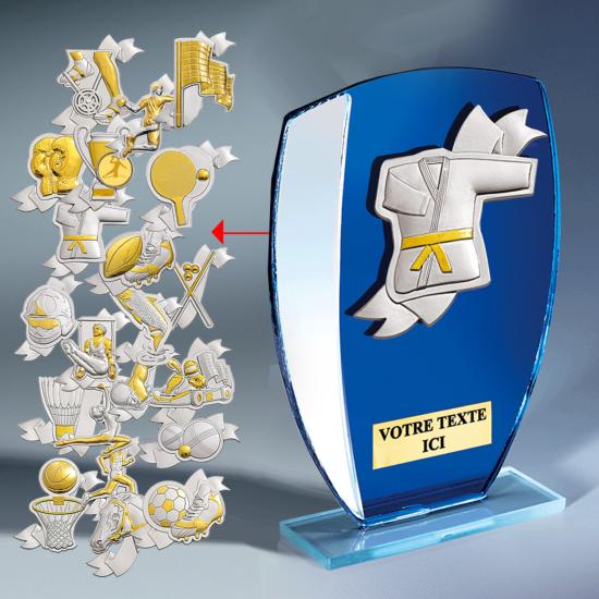 Trophées verre bleu personnalisé 